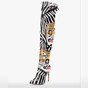 Zebra and Tiger Print Knee-High Boots